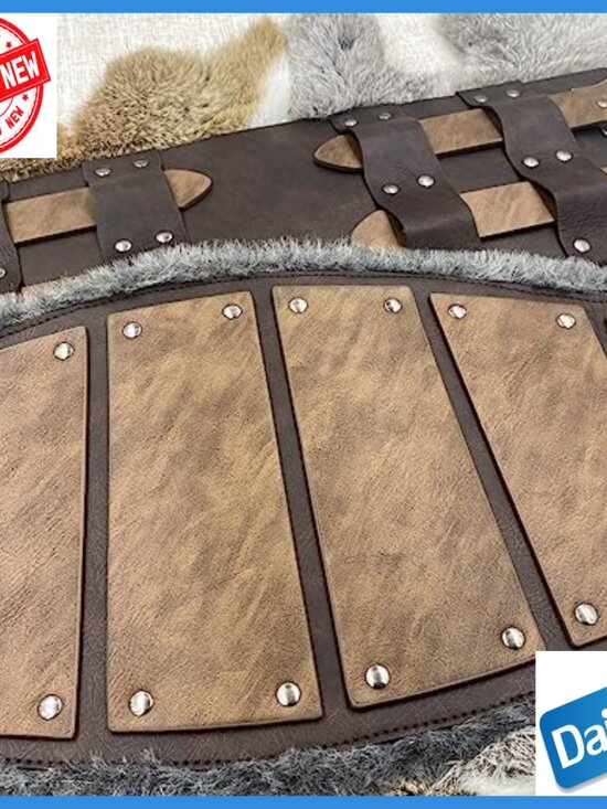 Adjustable Faux Leather Viking Waist Armor Belt with Faux Fur for LARP main image 7